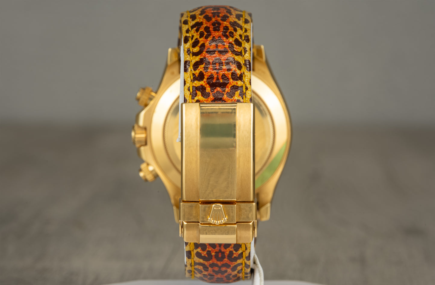 Rolex Daytona Yellow Gold 'Leopard' Diamond Dial Cognac Sapphire Bezel 116598SACO