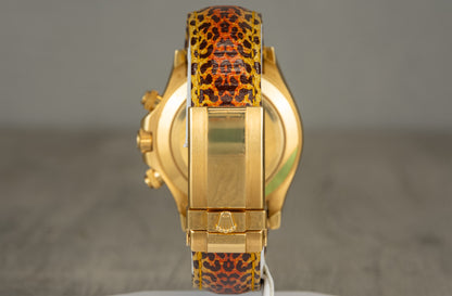 Rolex Daytona Yellow Gold 'Leopard' Diamond Dial Cognac Sapphire Bezel 116598SACO
