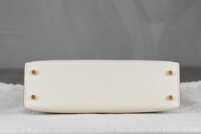 Hermès K20 Mini Kelly II 20 Sellier Bag in HSS Craie Ugris Perle Epsom Leather with Gold Hardware