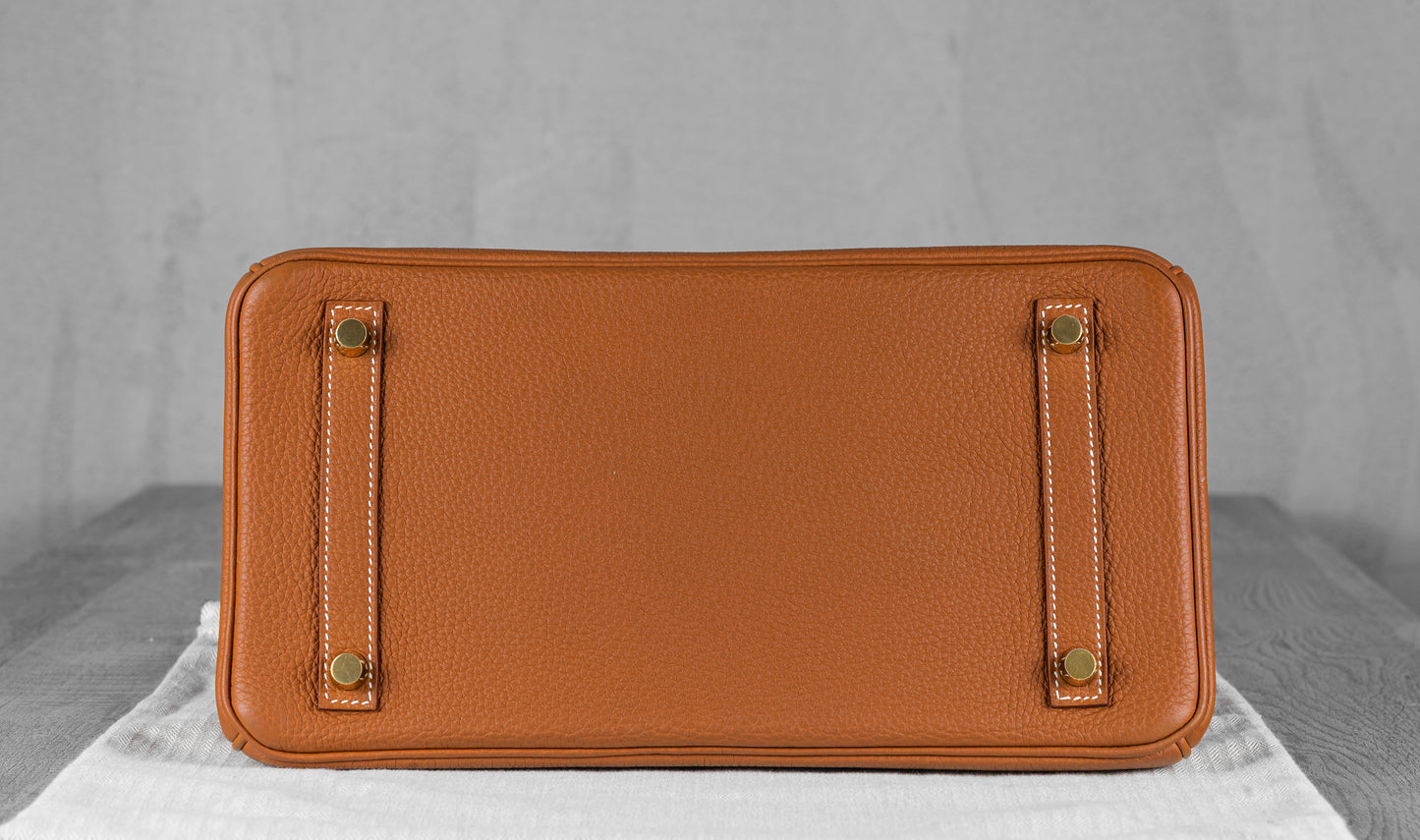 Hermès B30 Birkin 30 Retourne Bag in Gold Togo Leather with Gold Hardware
