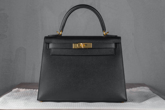 Hermès K28 Kelly II 28 Sellier Bag in Noir Epsom Leather with Gold Hardware