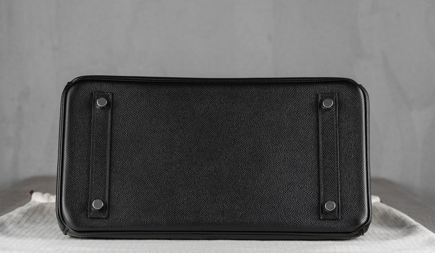 Hermès B30 Birkin 30 Retourne Bag in Noir Epsom Leather with Palladium Hardware