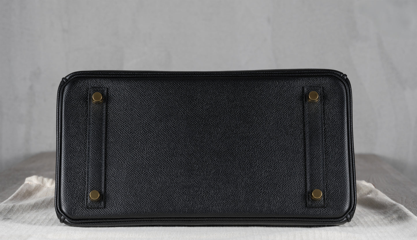 Hermès B30 Birkin 30 Retourne Bag in Noir Epsom Leather with Gold Hardware