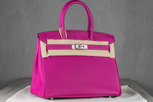Hermès B30 Birkin 30 Retourne Bag in Rose Poupre in Togo Leather with Palladium Hardware