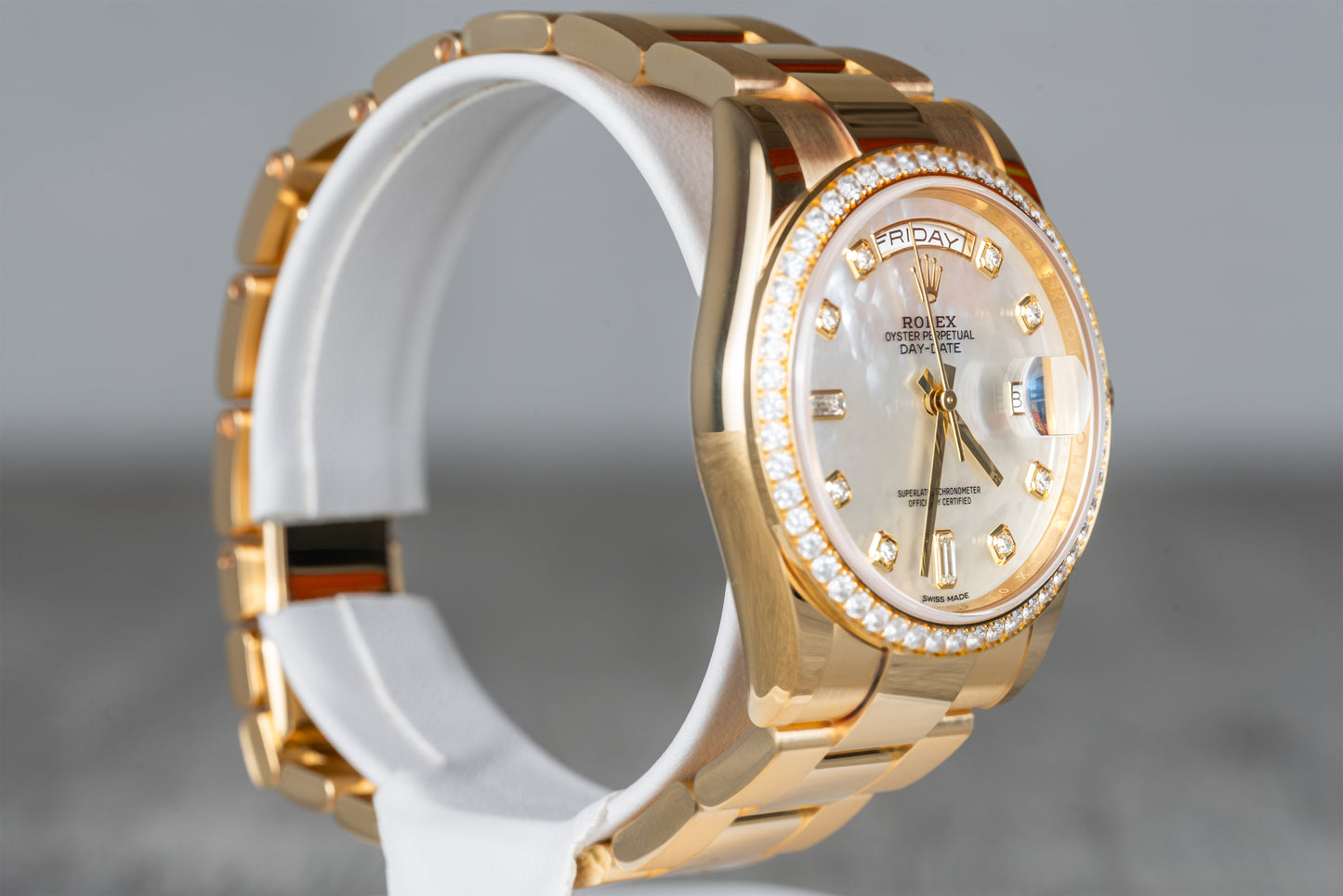 Rolex Day-Date Mother Of Pearl Factory Bezel Baguette Stone Dial 2019 M118348