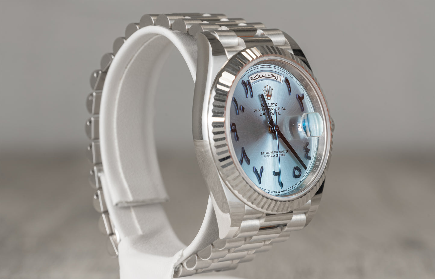 Rolex Day-Date Presidential Platinum Fluted Arabic Ice Dial 228236