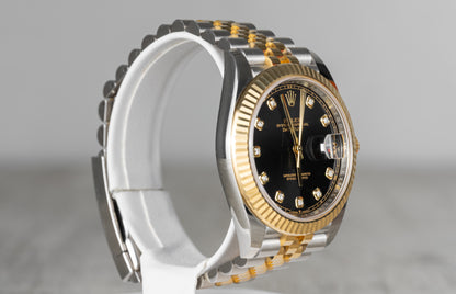 Rolex Datejust 41mm Two Tone 18k Yellow Gold with Factory Diamond Dial and Fluted Bezel 126333