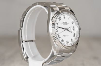 Rolex Datejust 41 White Roman Fluted Bezel w/ Oyster Band 126334