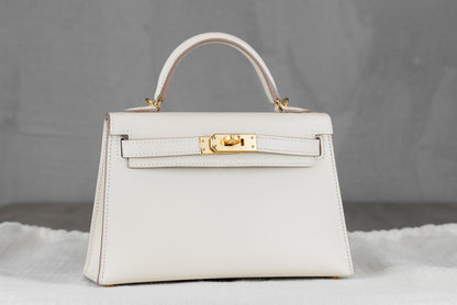 Hermès K20 Mini Kelly II 20 Sellier Bag in HSS Craie Ugris Perle Epsom Leather with Gold Hardware
