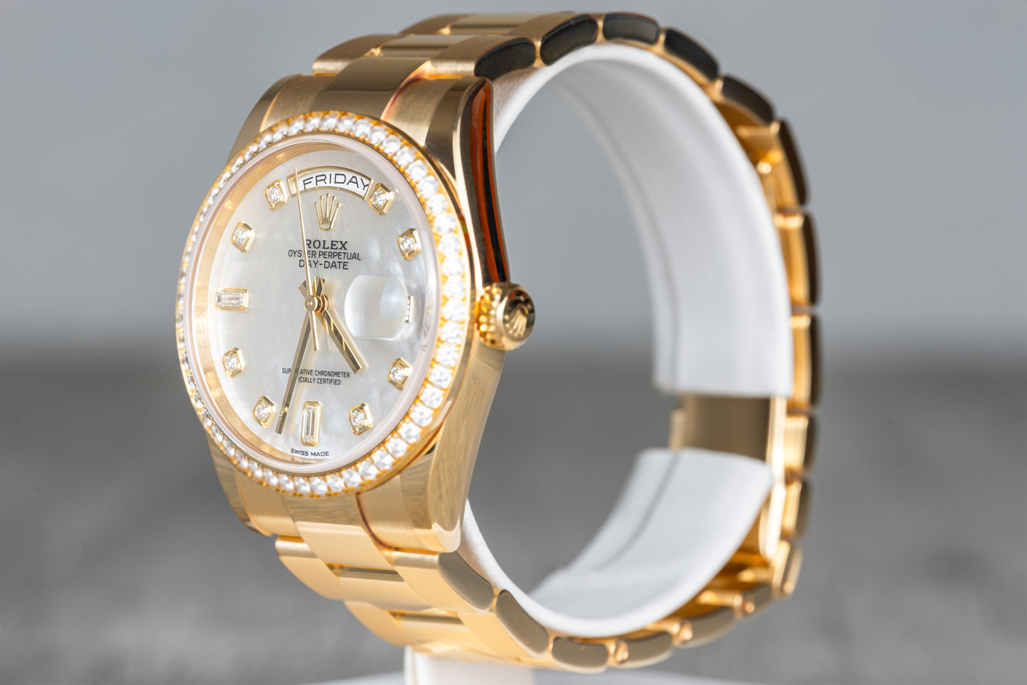 Rolex Day-Date Mother Of Pearl Factory Bezel Baguette Stone Dial 2019 M118348