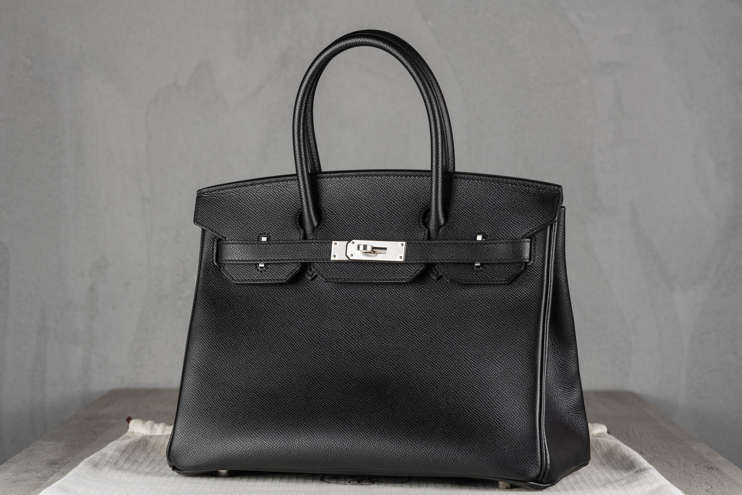 Hermès B30 Birkin 30 Retourne Bag in Noir Epsom Leather with Palladium Hardware