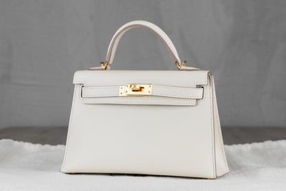 Hermès K20 Mini Kelly II 20 Sellier Bag in HSS Craie Ugris Perle Epsom Leather with Gold Hardware