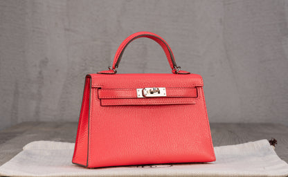 Hermès K20 Mini Kelly II 20 Sellier Bag in Rose Lipstick Epsom Leather with Palladium Hardware