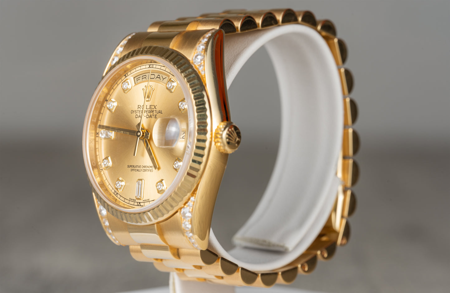 Rolex Day-Date Champ Baguette Dial and Diamond Case Full 18K Yellow Gold 2013 118338