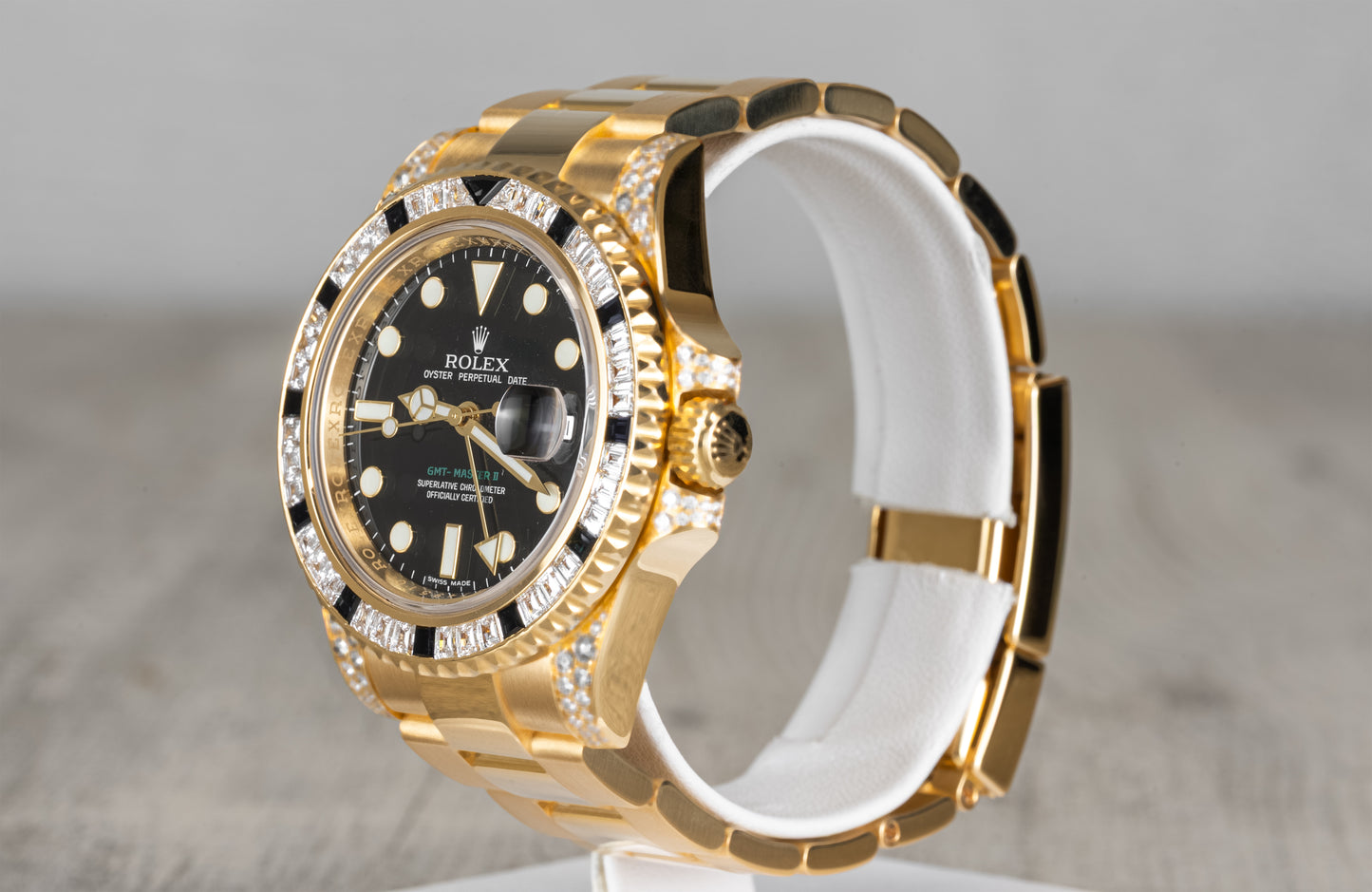 Rolex GMT Master II 18K Yellow Gold & Diamonds & Black Sapphire 116758SANR