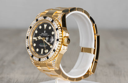 Rolex GMT Master II 18K Yellow Gold & Diamonds & Black Sapphire 116758SANR