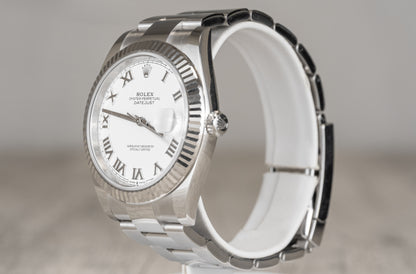 Rolex Datejust 41 White Roman Fluted Bezel w/ Oyster Band 126334