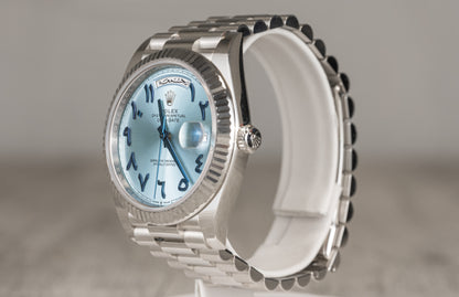 Rolex Day-Date Presidential Platinum Fluted Arabic Ice Dial 228236