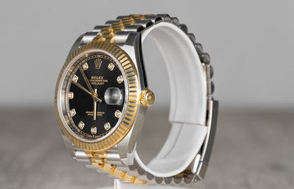 Rolex Datejust 41mm Two Tone 18k Yellow Gold with Factory Diamond Dial and Fluted Bezel 126333