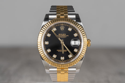 Rolex Datejust 41mm Two Tone 18k Yellow Gold with Factory Diamond Dial and Fluted Bezel 126333