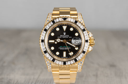 Rolex GMT Master II 18K Yellow Gold & Diamonds & Black Sapphire 116758SANR