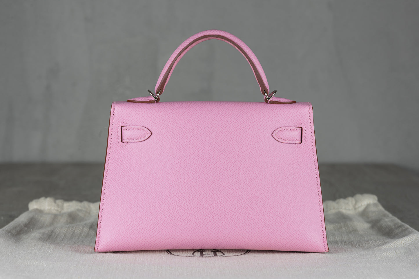 Hermès K20 Mini Kelly II 20 Sellier Bag in Mauve Sylvester Epsom Leather with Palladium Hardware