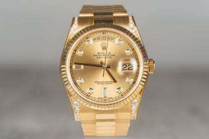 Rolex Day-Date Champ Baguette Dial and Diamond Case Full 18K Yellow Gold 2013 118338