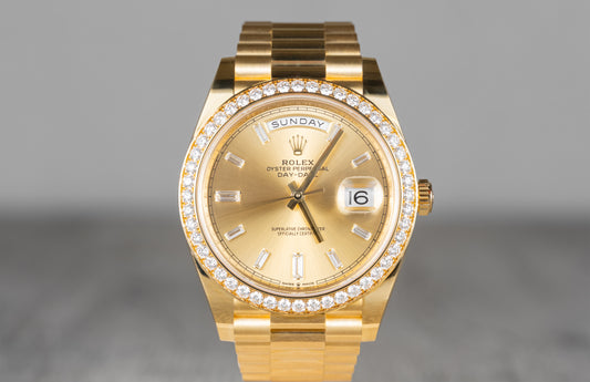 Rolex Day-Date Champagne Baguette Dial with Factory Diamond Bezel 2019