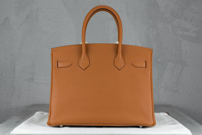 Hermès B30 Birkin 30 Retourne Bag in Officer Gold Togo Leather with Palladium Hardware