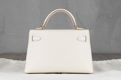 Hermès K20 Mini Kelly II 20 Sellier Bag in HSS Craie Ugris Perle Epsom Leather with Gold Hardware
