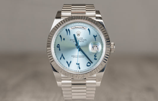 Rolex Day-Date Presidential Platinum Fluted Arabic Ice Dial 228236