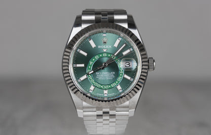 Rolex Sky-Dweller White Gold 2025 with Mint Dial and Fluted Bezel