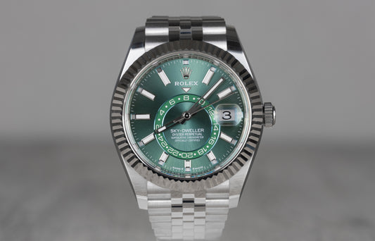 Rolex Sky-Dweller White Gold 2025 with Mint Dial and Fluted Bezel