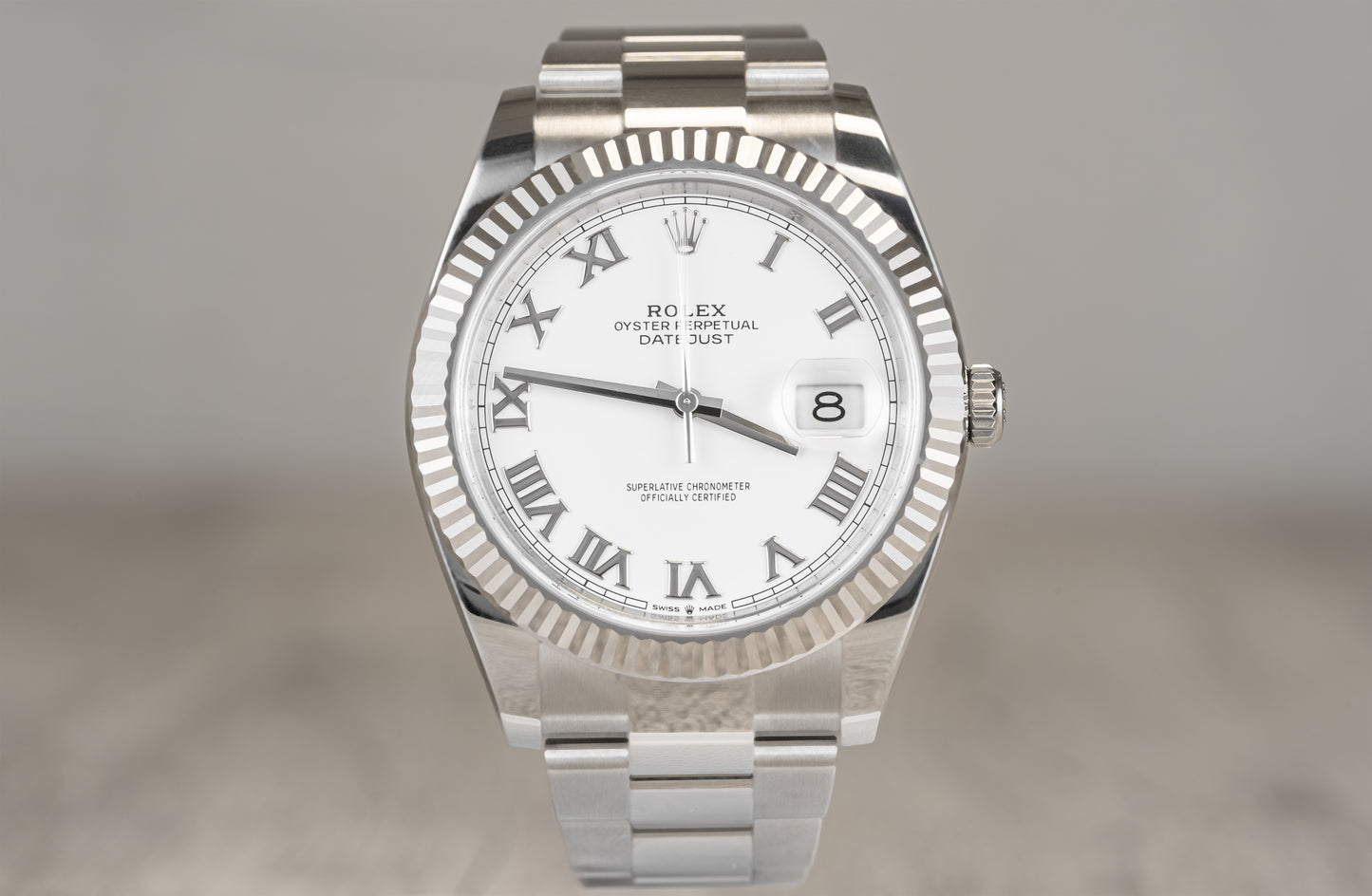 Rolex Datejust 41 White Roman Fluted Bezel w/ Oyster Band 126334