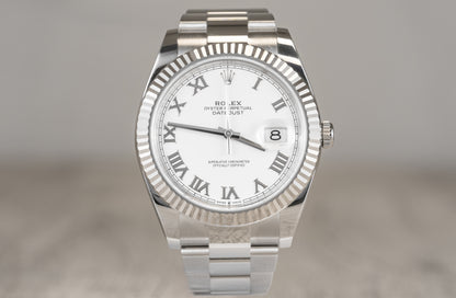 Rolex Datejust 41 White Roman Fluted Bezel w/ Oyster Band 126334