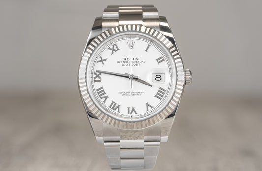 Rolex Datejust 41 White Roman Fluted Bezel w/ Oyster Band 126334