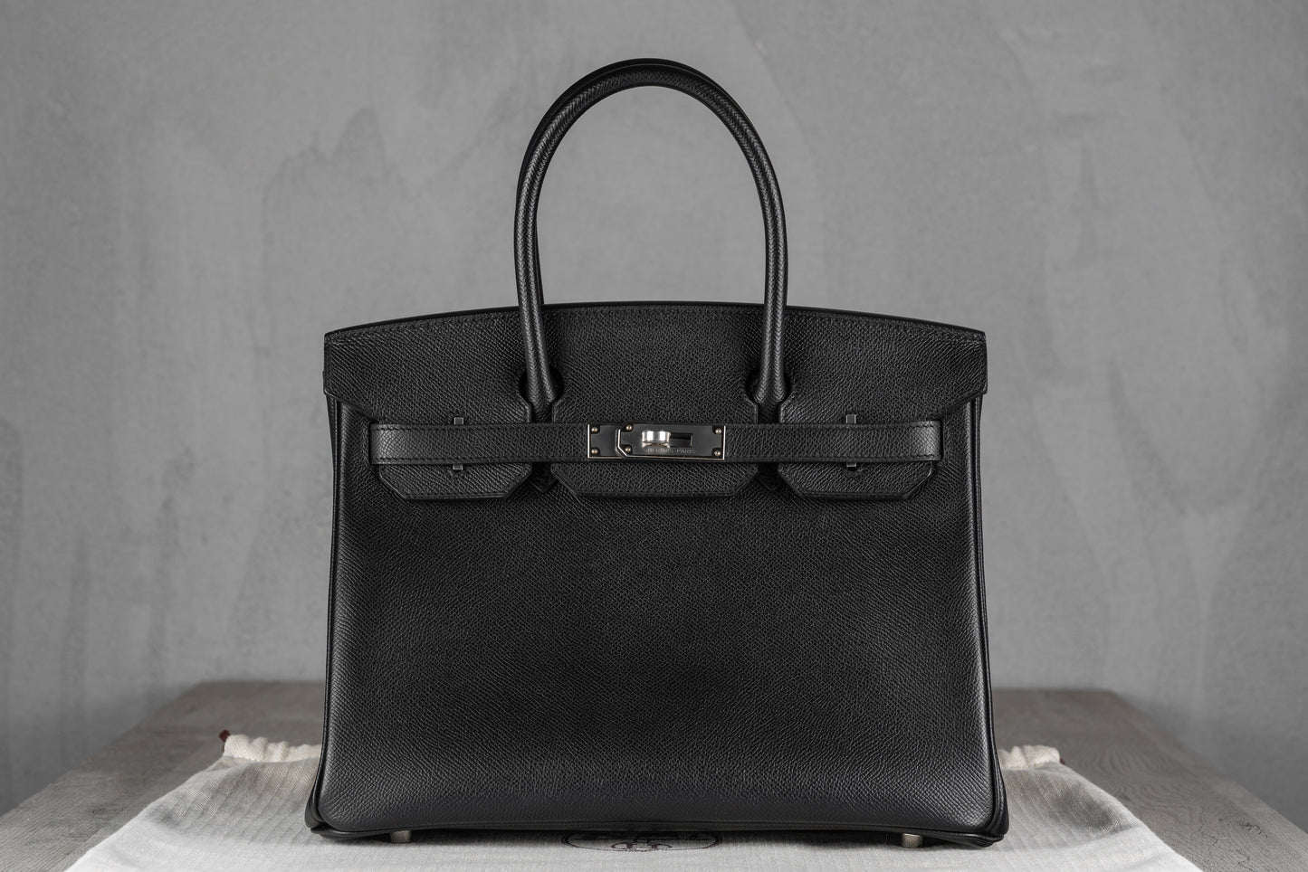 Hermès B30 Birkin 30 Retourne Bag in Noir Epsom Leather with Palladium Hardware