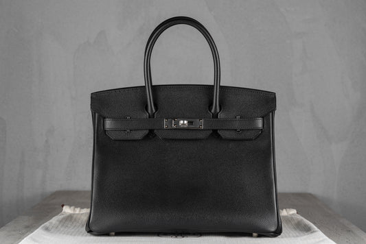 Hermès B30 Birkin 30 Retourne Bag in Noir Epsom Leather with Palladium Hardware