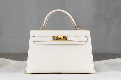 Hermès K20 Mini Kelly II 20 Sellier Bag in HSS Craie Ugris Perle Epsom Leather with Gold Hardware