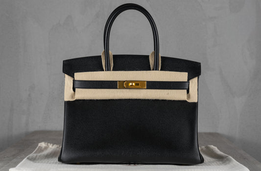 Hermès B30 Birkin 30 Retourne Bag in Noir Epsom Leather with Gold Hardware