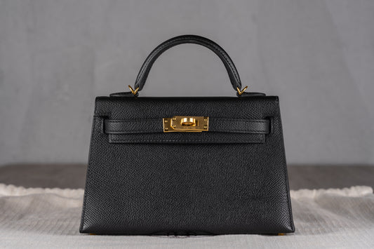 Hermès K20 Mini Kelly II 20 Sellier Bag in Noir Epsom Leather with Gold Hardware