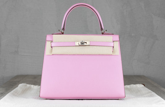 Hermès K25 Kelly II 25 Sellier Bag in Mauve Sylvester Epsom Leather U Stamp with Palladium Hardware