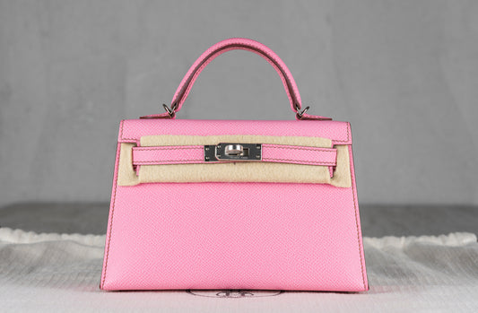Hermès K20 Mini Kelly II 20 Sellier Bag in 5P Pink Epsom Leather with Palladium Hardware