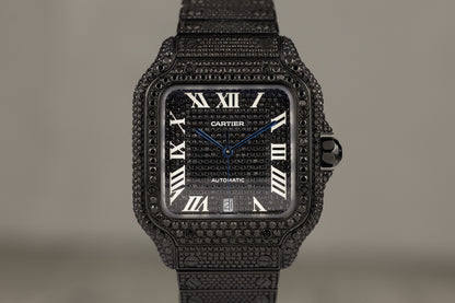 Cartier WSA0029 Santos De Cartier Stainless Steel Custom Black PVD Black Diamond Black Dial