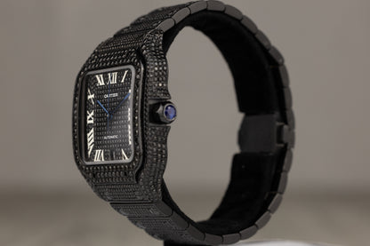 Cartier WSA0029 Santos De Cartier Stainless Steel Custom Black PVD Black Diamond Black Dial