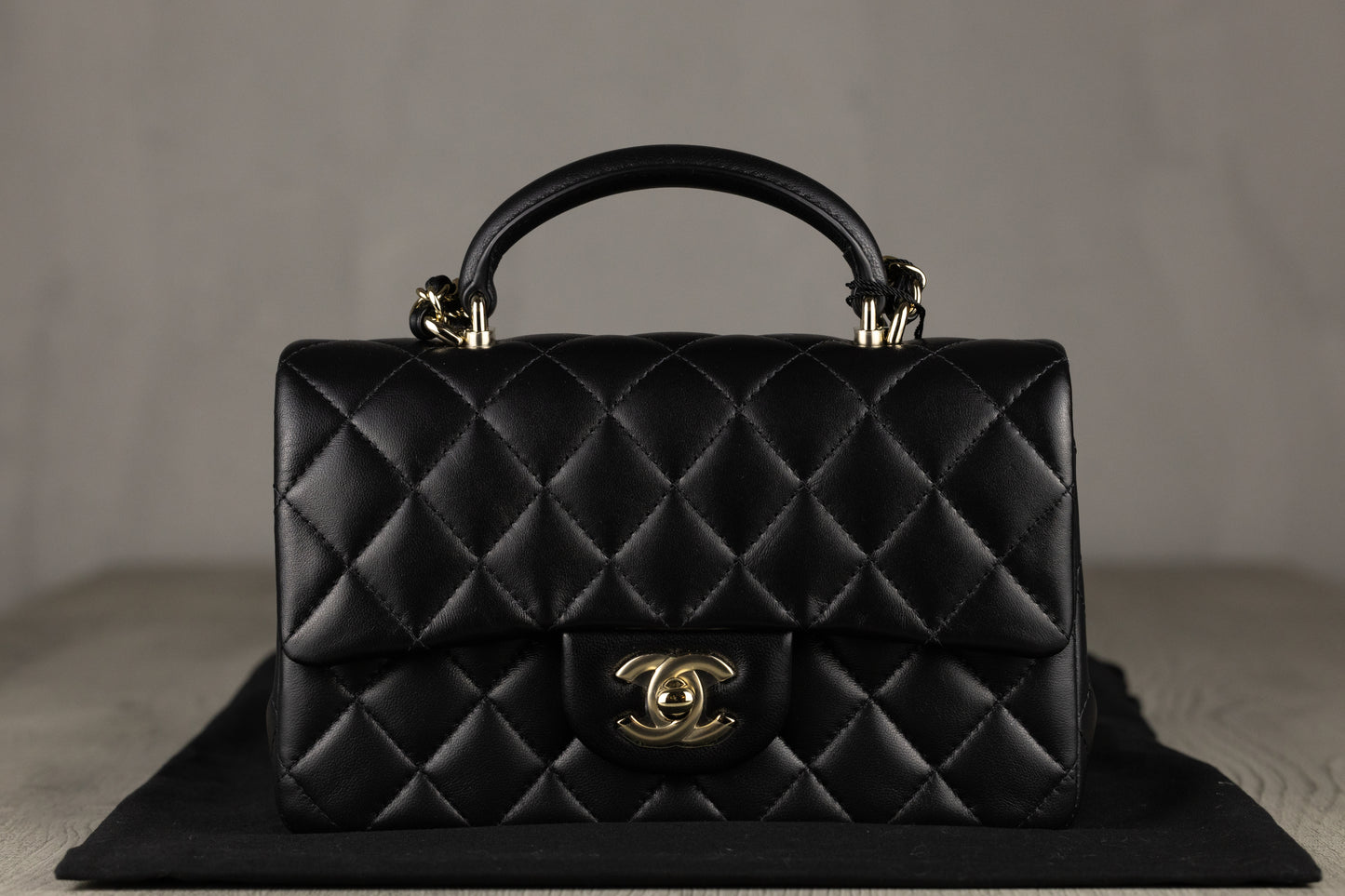 Chanel AS2431 B06660 94305 Mini Coco Flap Bag with Top Handle in Black Quilted Lambskin Leather & Gold-Tone Hardware