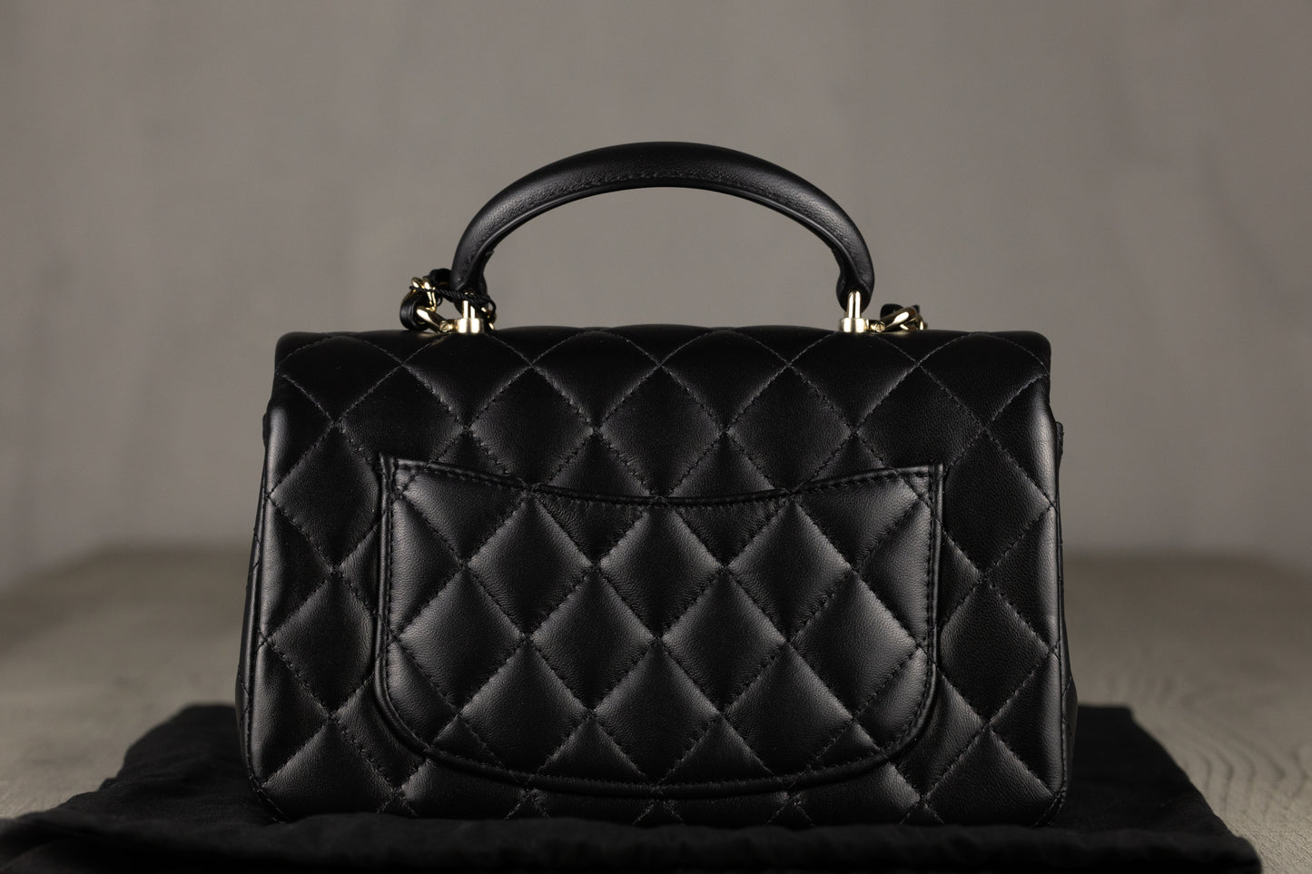 Chanel AS2431 B06660 94305 Mini Coco Flap Bag with Top Handle in Black Quilted Lambskin Leather & Gold-Tone Hardware