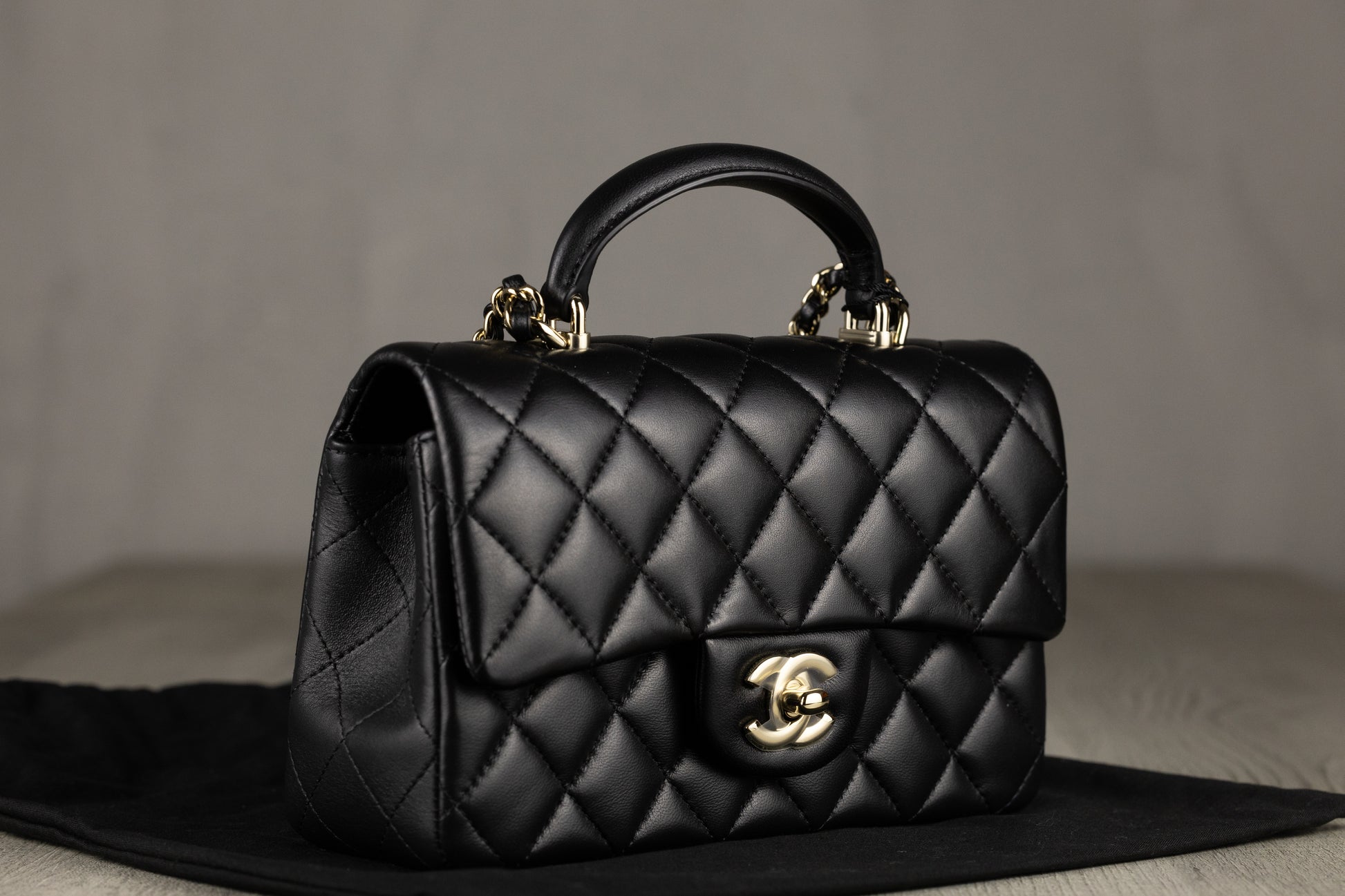 Chanel AS2431 B06660 94305 Mini Coco Flap Bag with Top Handle in Black Quilted Lambskin Leather & Gold-Tone Hardware