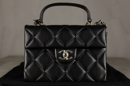 Chanel AS4711 B15583 94305 Mini Coco Flap Bag with Top Handle in Black Quilted Caviar Leather & Silver-Tone Hardware