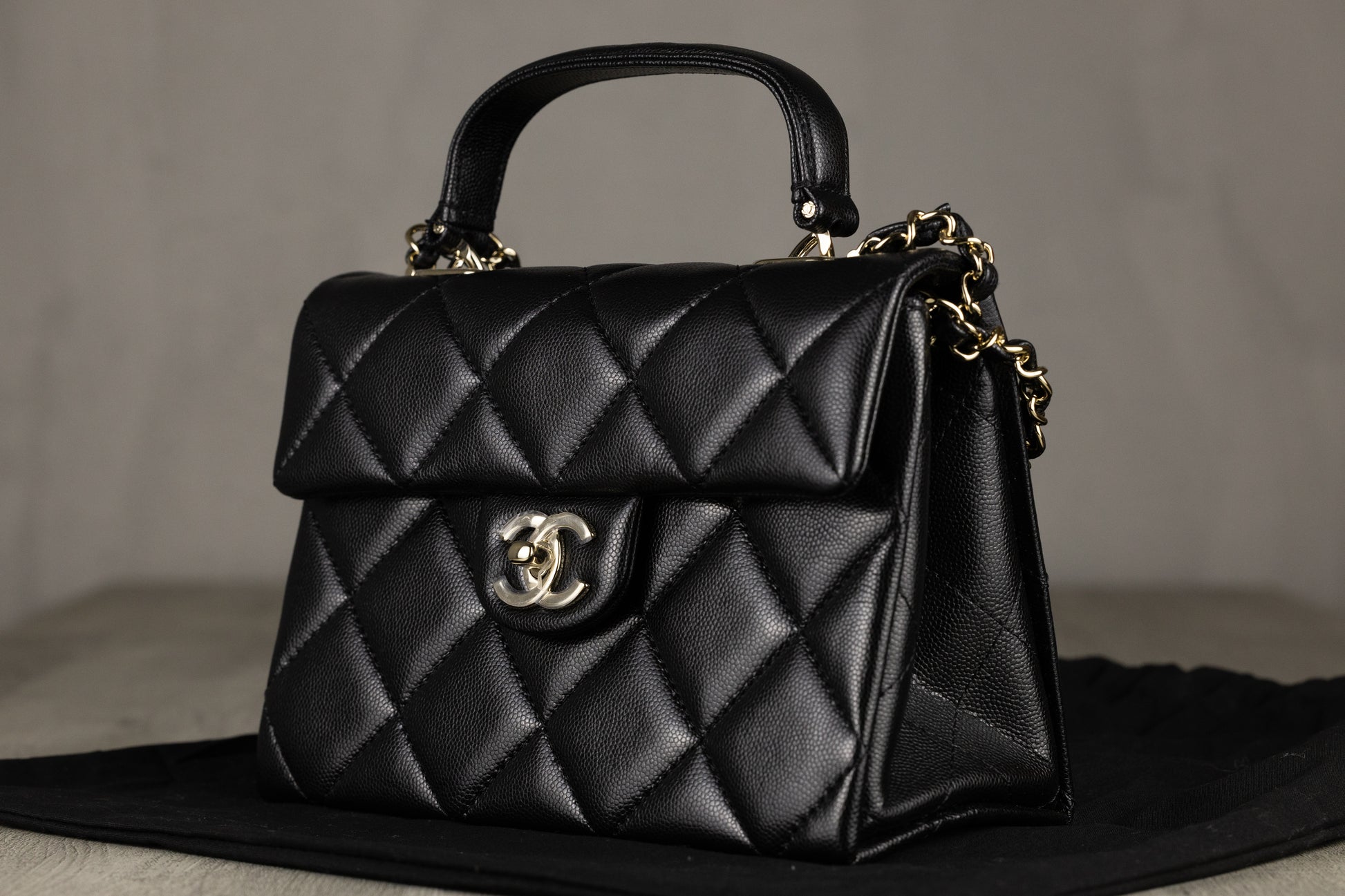 Chanel AS4711 B15583 94305 Mini Coco Flap Bag with Top Handle in Black Quilted Caviar Leather & Silver-Tone Hardware